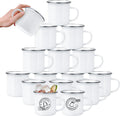 YOUKE OLA 16 Pack Sublimation Blanks Enamel Mug Camping Outdoor Coffee Travel Metal Mug with Silver Rim for Heat Transfer DIY Gift White 12oz