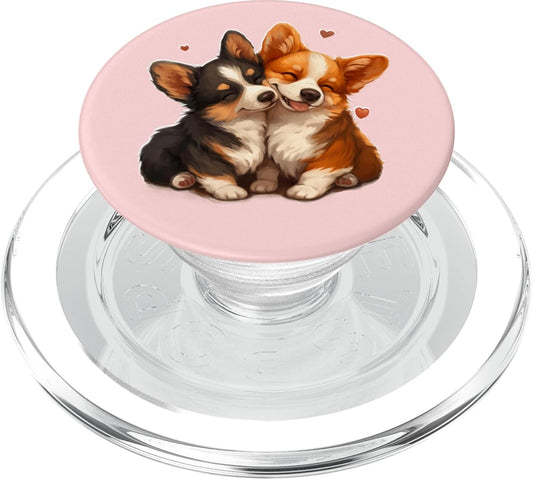 Womens Girls Two 2 Welsh Black Tricolor Corgi Puppy Lover PopSockets PopGrip for MagSafe