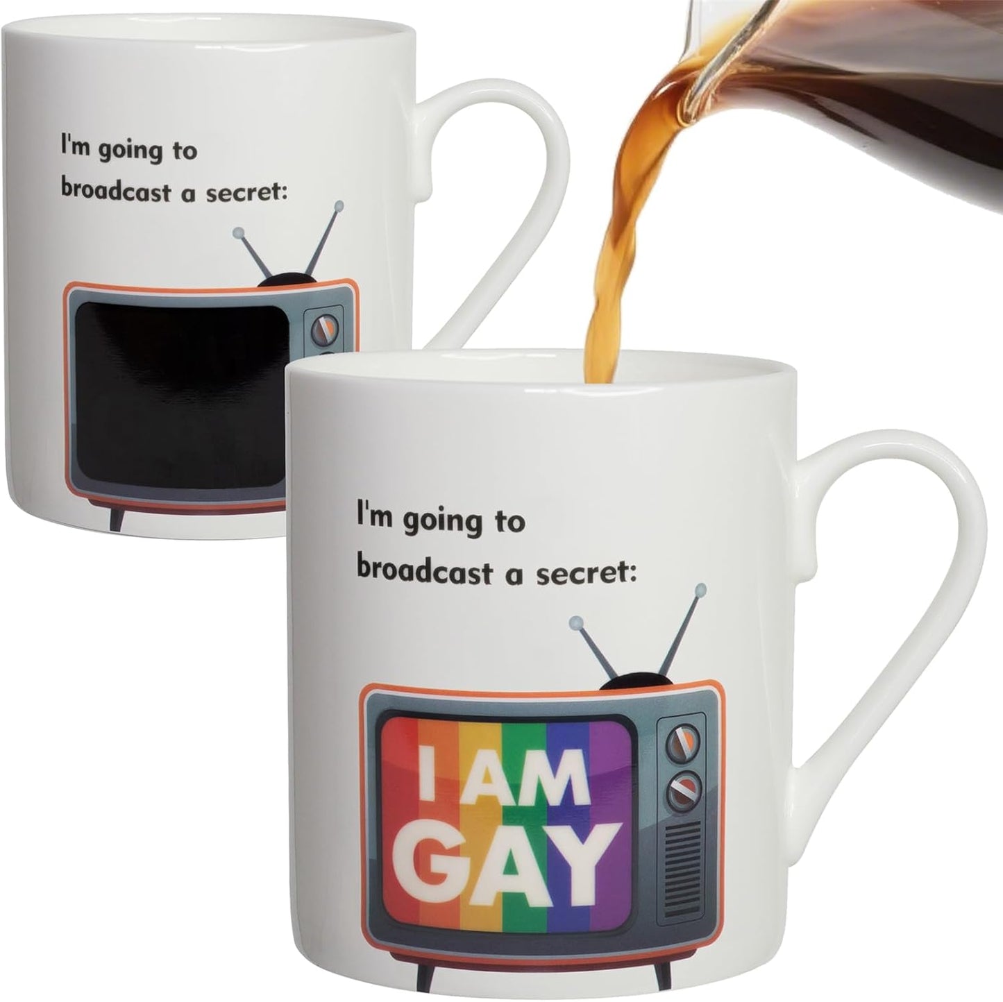 I Am Gay Heat Color Changing Coffee Mug - 12oz Ceramic Cup with TV Design - Funny Novelty Gift for Adults