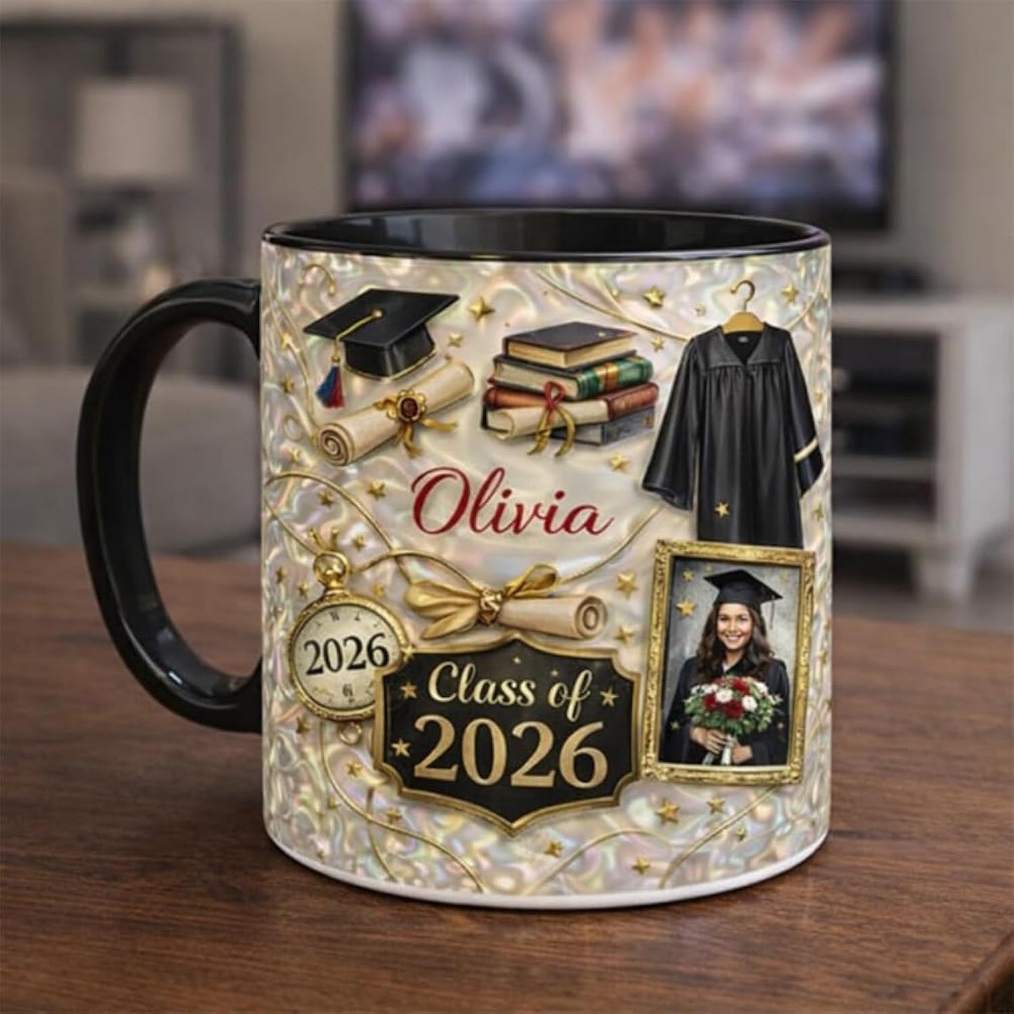 Custom 3D Effect Graduation Accent Mug, Personalized Graduation Gifts for Her, Class of 2026 Coffee Cup, Class of 2026 Mug Customized 04