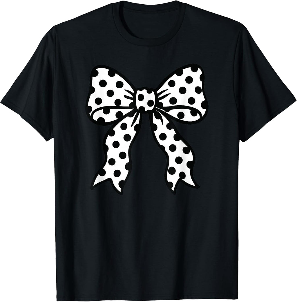 Coquette Polka Dot Bow Black and White Aesthetic T-Shirt
