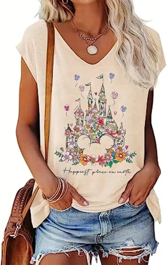 Magical Tank Tops for Women Cute Graphic Printed V-Neck Tee Casual Summer Family Vacation Sleeveless Shirt Tops
