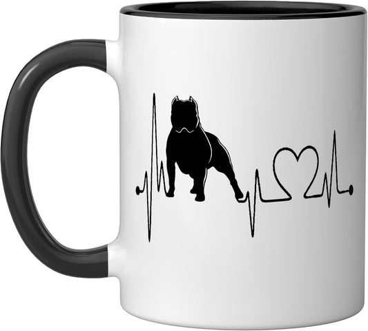 American Bully Heartbeat EKG Funny Dog Owmer & Lover Ceramic Mug, Black/White