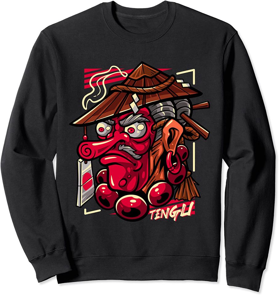 Oni Mask Samurai Japanese Kanji Art Illustration Sweatshirt