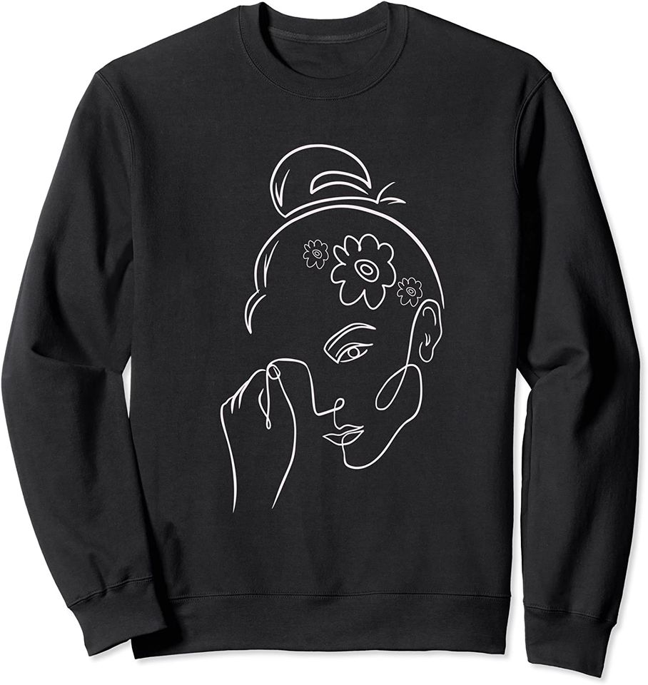 Minimal Abstract One Line Art Woman's Face Floral Flower Sweatshirt
