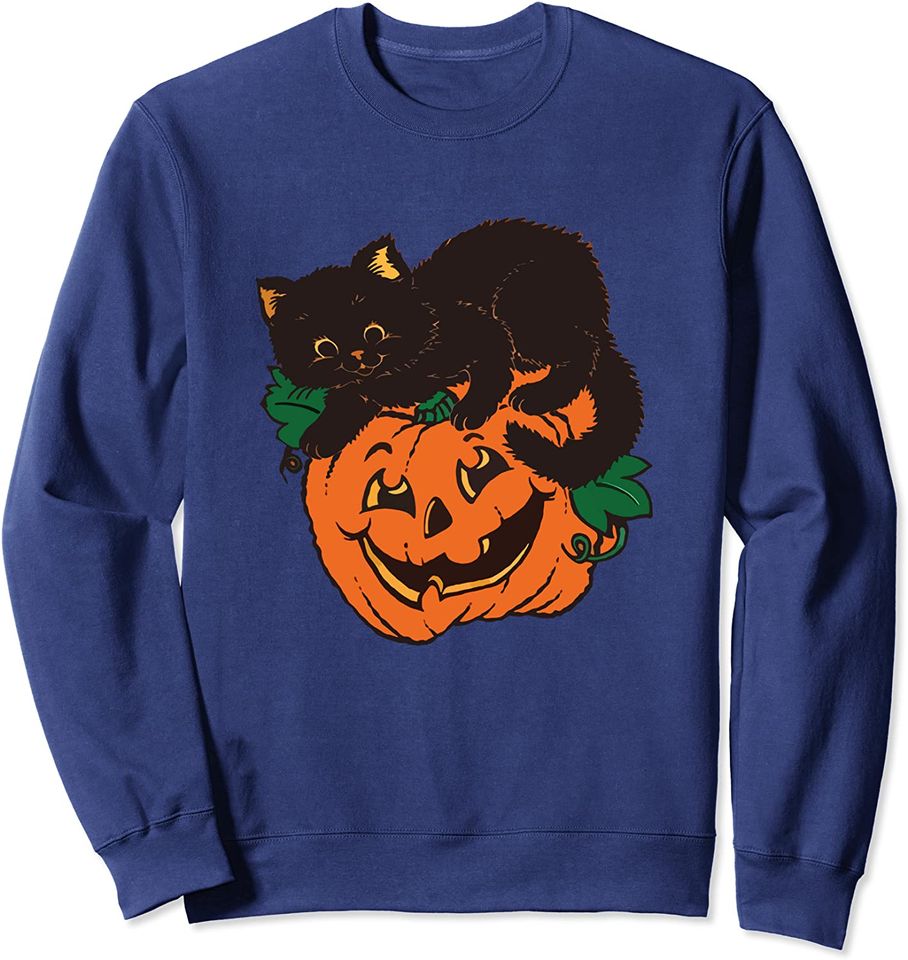 Pumpkin and Black Cat Halloween Vintage Costume Sweatshirt