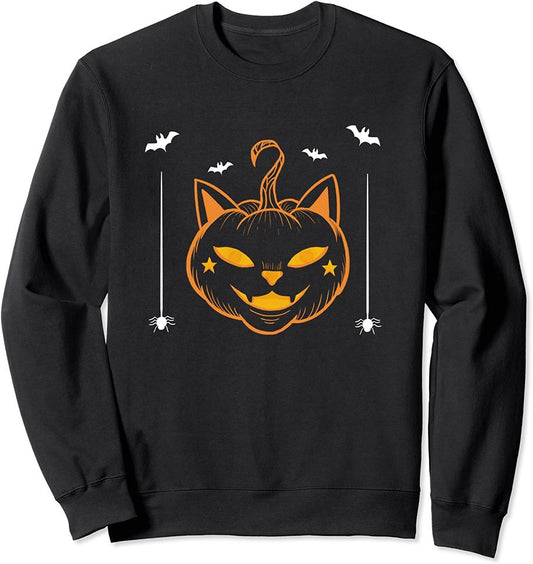 Cat Pumpkin Face Funny Halloween Costume Kitty with Star Sweatshirt