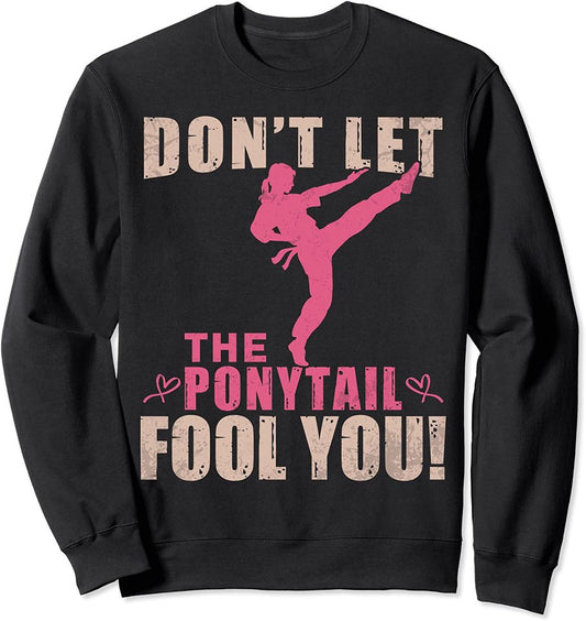 Karate Girls Sweatshirt Funny Karate Lover Ponytail Graphic Women And Girls Karatist
