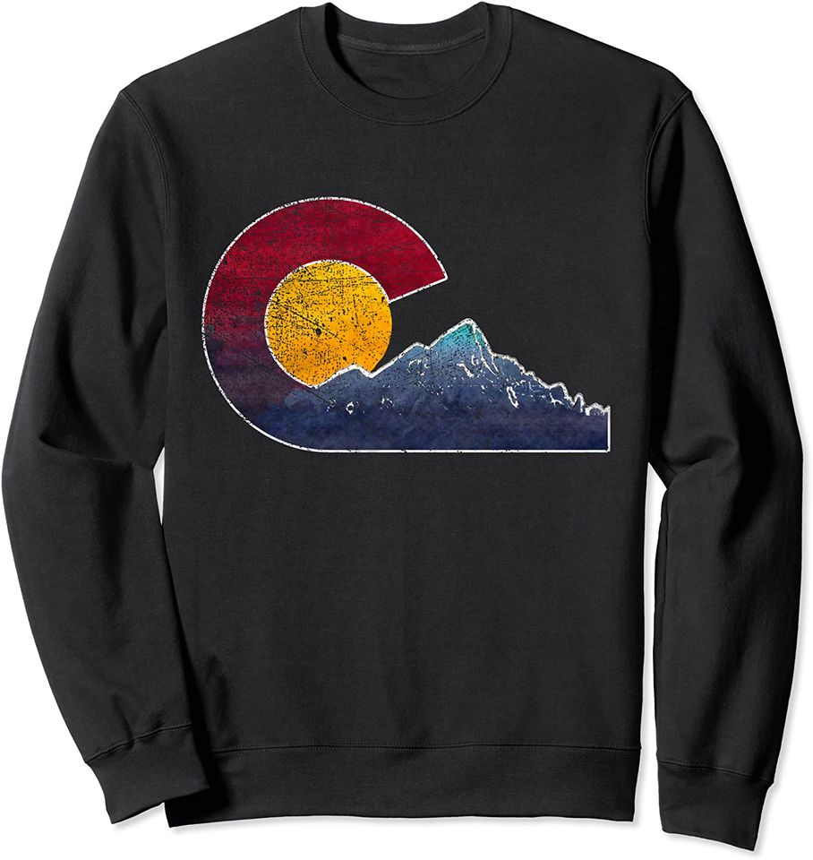 Colorado Sweatshirt with Flag Themed Mountain Scene Sweatshirt