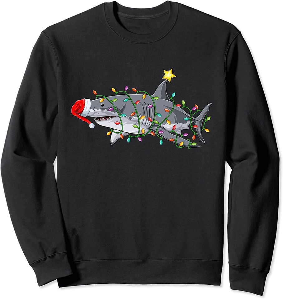 Cute Sharks Sweatshirt Santa Shark Christmas Lights