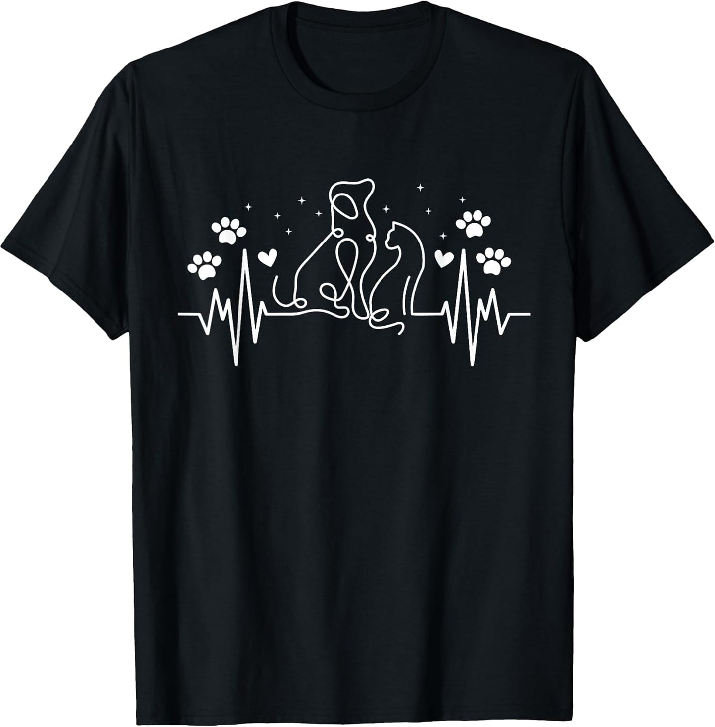 Line Art Veterinary Heartbeat Dog and Cat Lovers Vet Tech T-Shirt