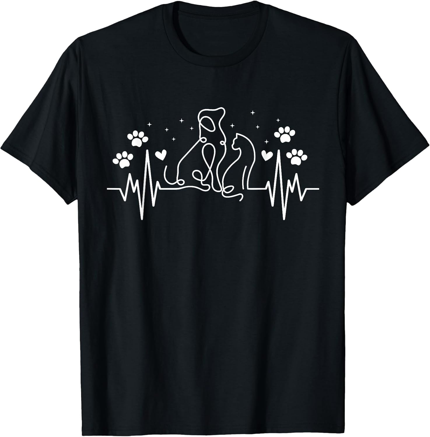 Line Art Veterinary Heartbeat Dog and Cat Lovers Vet Tech T-Shirt