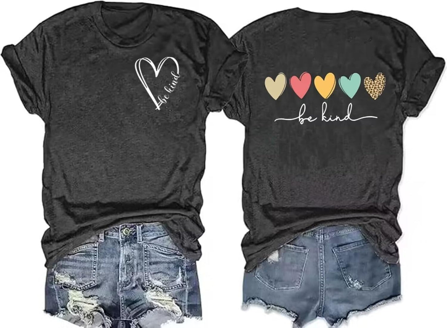 Be Kind Shirt Women Heart Leopard Printed Teacher T-Shirt Cute Kindness Graphic Motivational T Shirt Tops