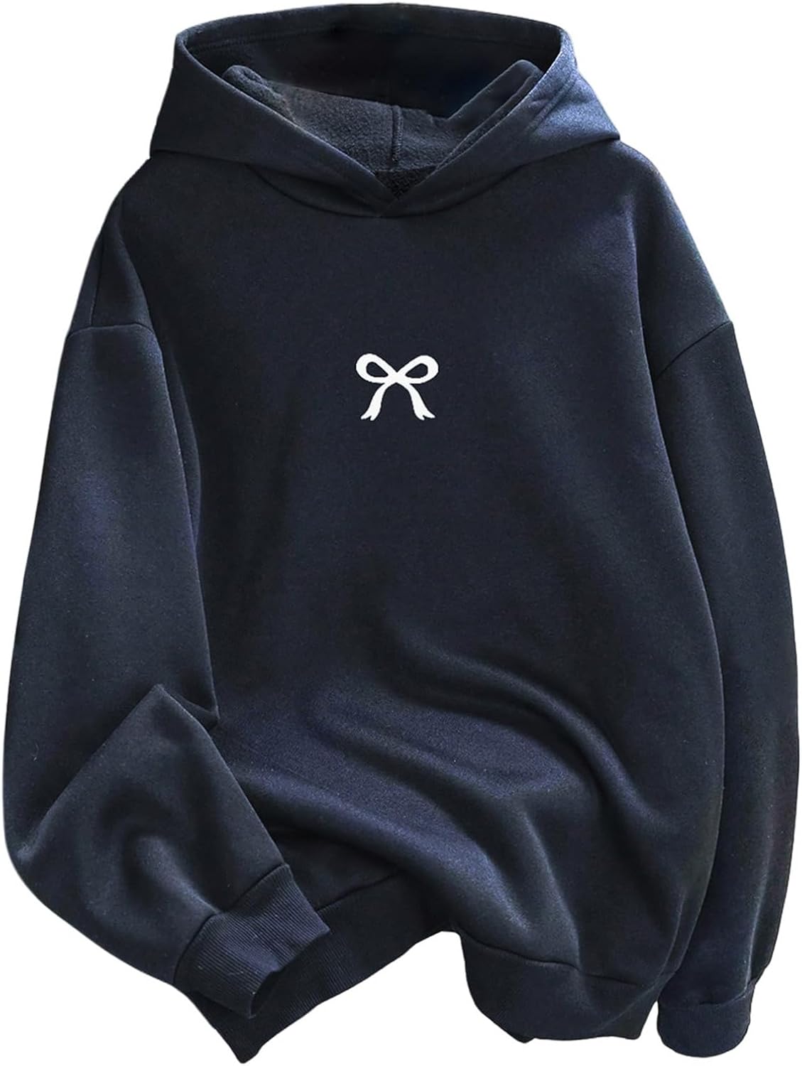 Girl's Bow Graphic Long Sleeve Hoodie Hooded Neck Casual Sweatshirt Pullover Tops