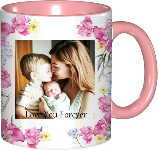 Personalized Mug, Custom Mothers Day Mug 11OZ with Double Printing 2 Photos, Tazas Personalizadas Funny Gifts for Mom Wife Grandma, Custom Mug For Women Friend Mother's Day Birthday Gifts (Pink)