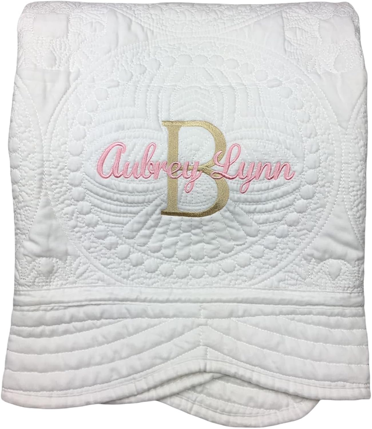 Personalized Baby Blanket – Custom Name, Monogram & Birth Stats, Soft Cotton Heirloom Quilt Keepsake, Unique Baby Gift for Boys & Girls (Name with Large Letter)