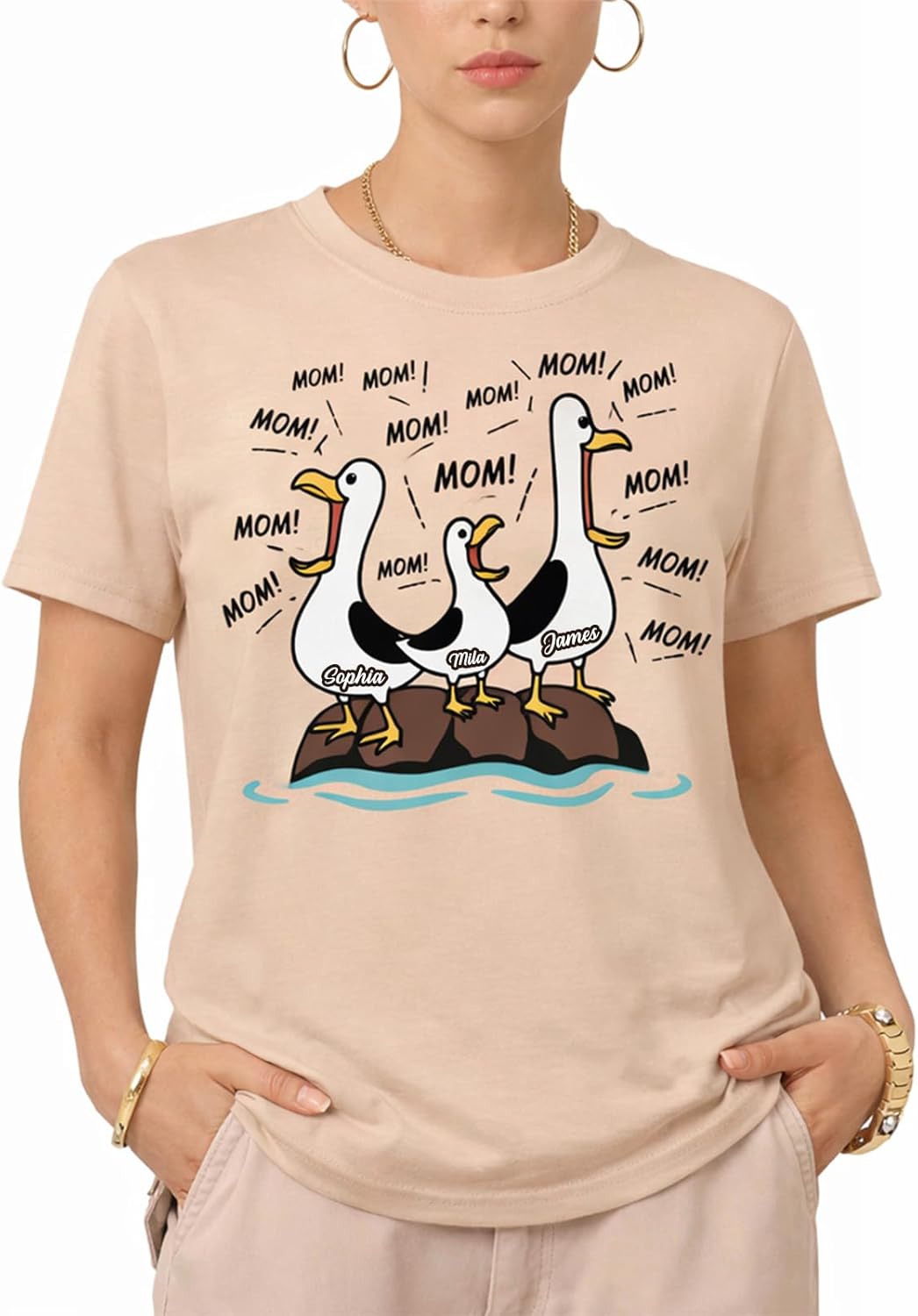 Personalized Funny Seagull Mom T Shirt with Kids Names - Custom Shirt for Mom Grandma Nana Mimi Grammy Mommy