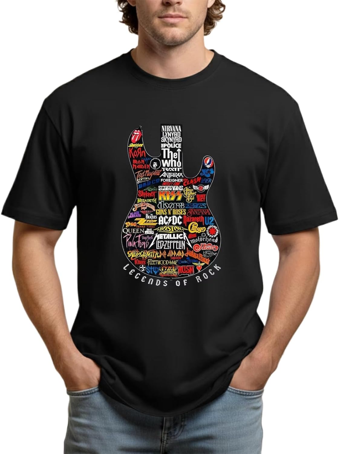 Legends of Rock Graphic T-Shirt, Vintage Guitar Design Tee, Unisex Music Lover Shirt