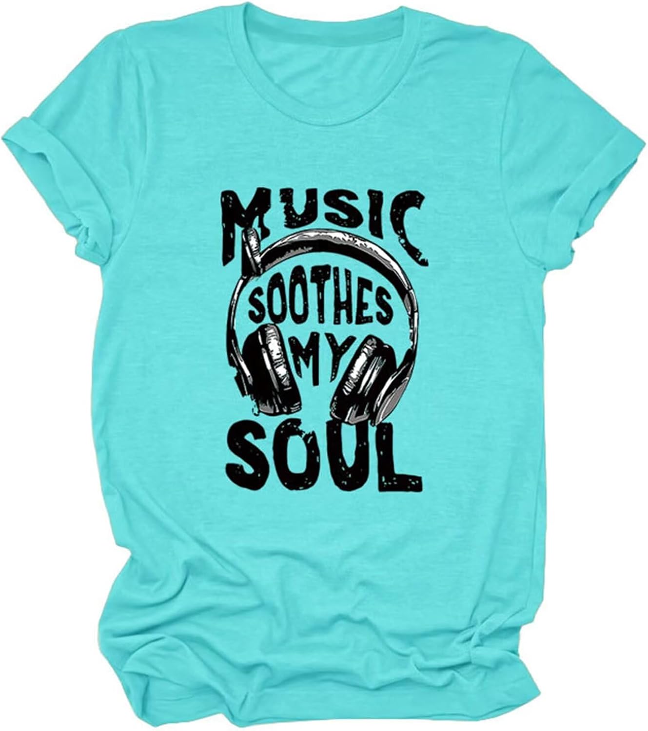 Rock Band T-Shirt Women Music Soothes My Soul Shirt Funny Headset Graphic Tee Country Concert Short SleeveTop
