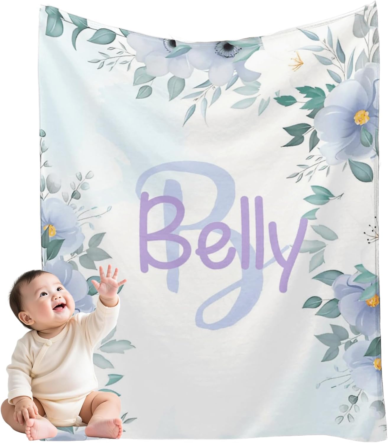 Ships Next Day, Personalized Baby Blanket for Boys Girls, Custom Blankets with Name Super Soft Plush Flannel, Easter Christmas Brithday White Elephant Gifts for Baby Kids Toddlers Newborn