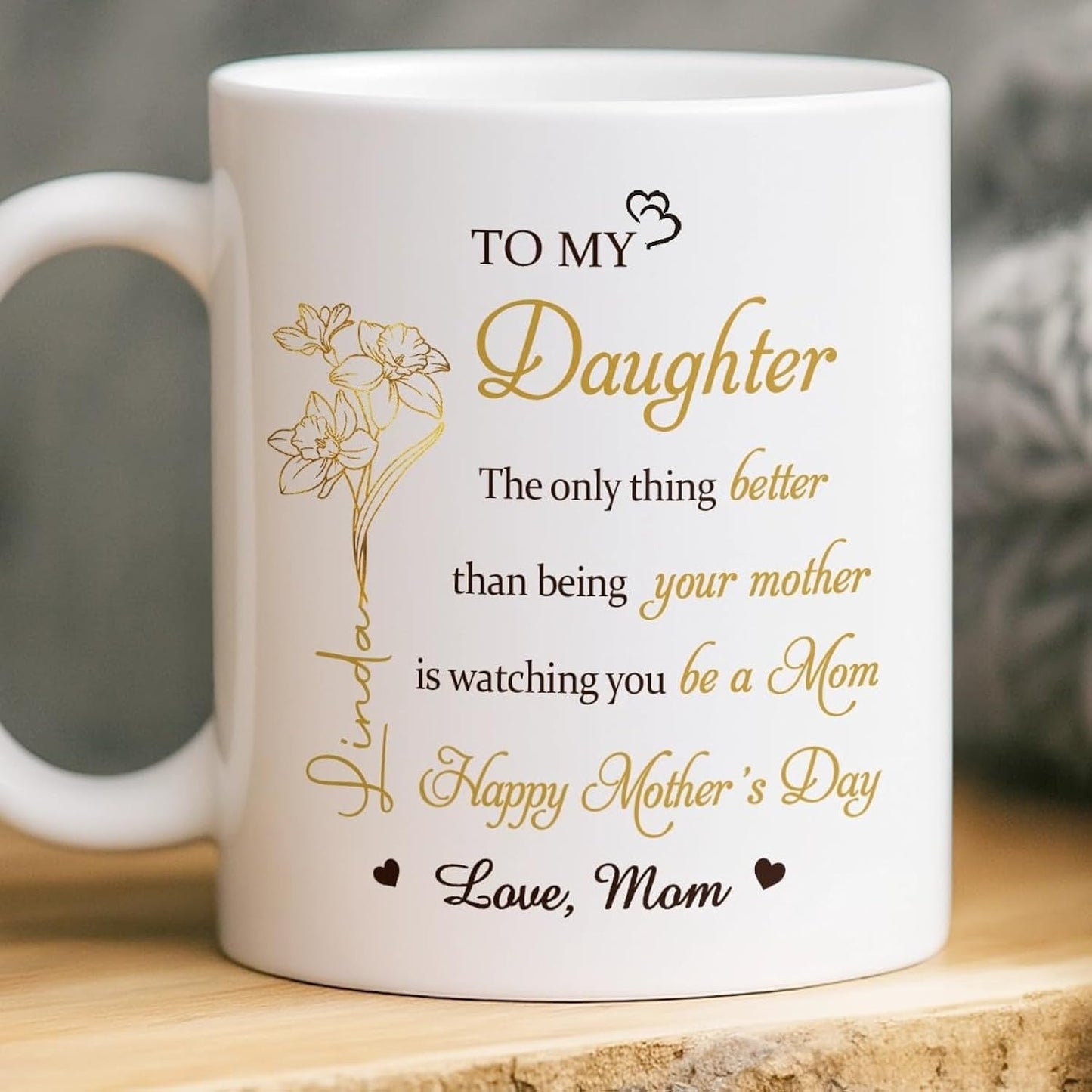 Personalized To My Daughter Coffee Mugs, Mothers Day Birthday Gifts For Daughters, Ceramic Coffee Cups, Custom Birth Month Flower Mug With Names, Daughter Gifts From Mom