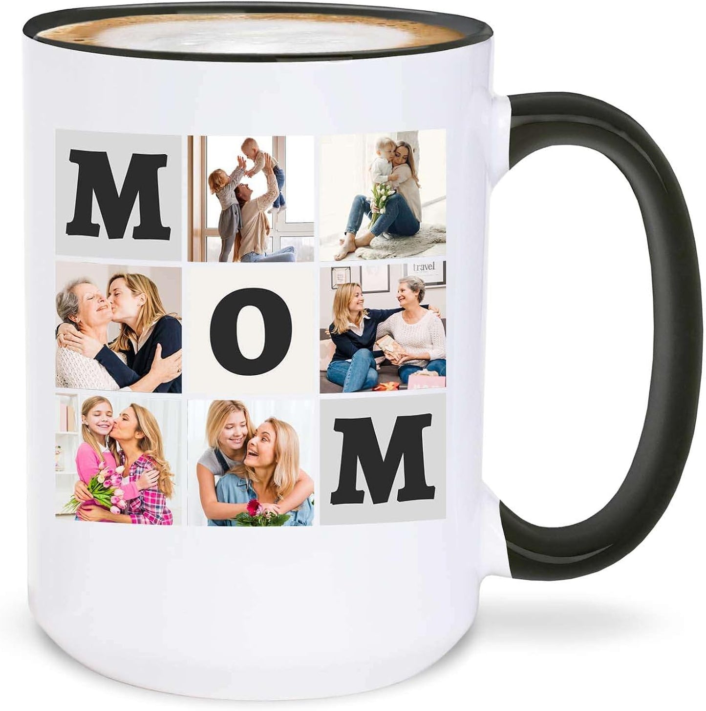 Custom Mom Photos Coffee Cup Personalized Picture Collage Design 15 oz Ceramic Mug Photo Gift for Mom Mothers Day Birthday Christmas Gift from Kids Family