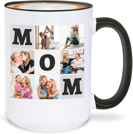 Custom Mom Photos Coffee Cup Personalized Picture Collage Design 15 oz Ceramic Mug Photo Gift for Mom Mothers Day Birthday Christmas Gift from Kids Family