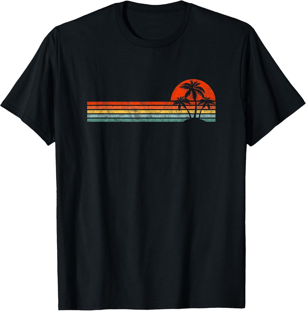 Vintage Retro Palm Tree Sunset Beach Vacation Tees