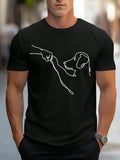 Men's Black Short Sleeve T-Shirt, Funny Dog Walking Line Art Graphic Tee, Casual Crew Neck Top for Pet Lovers