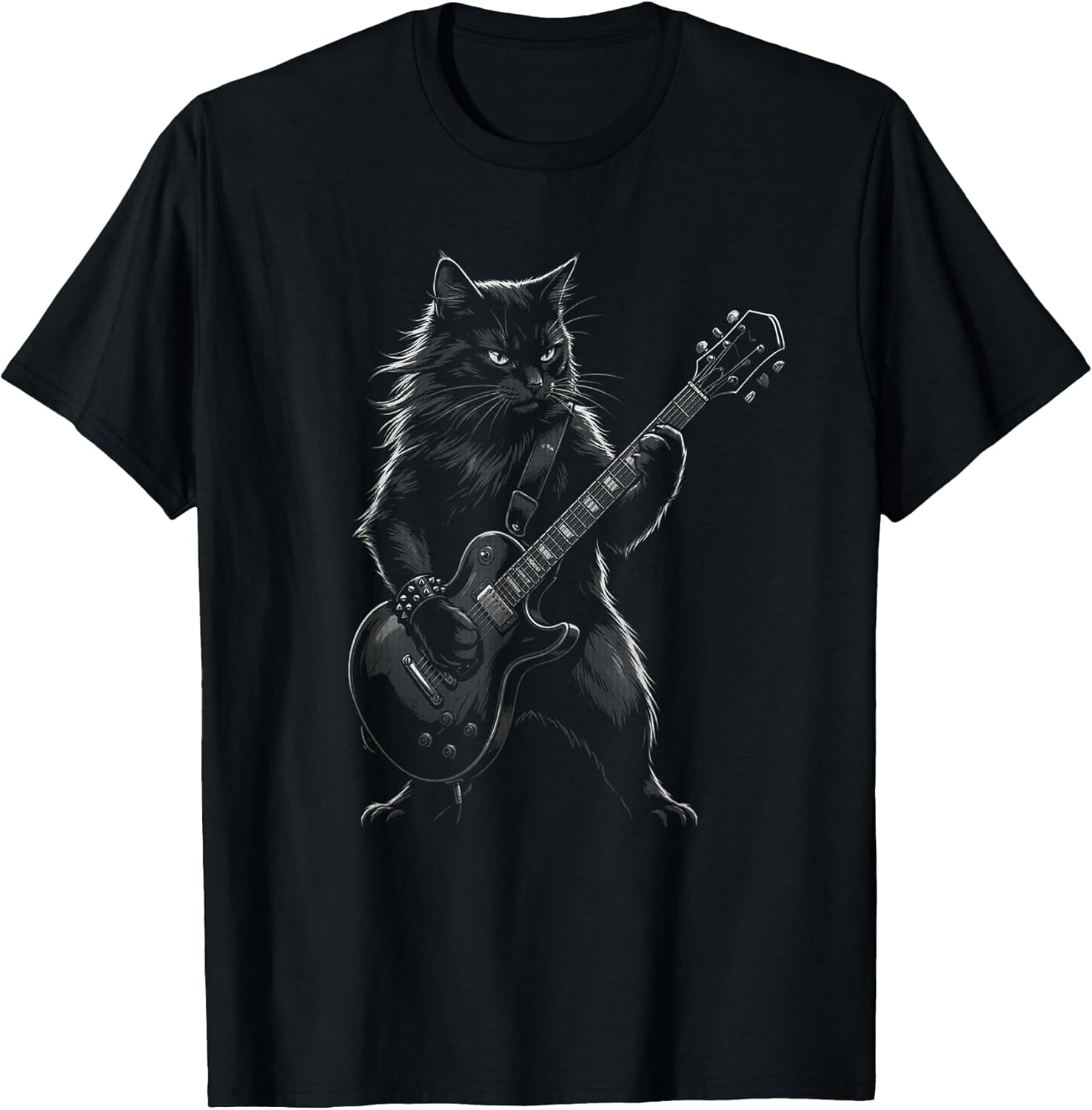 Black Cat Playing Electric Guitar Gothic Rocker T-Shirt