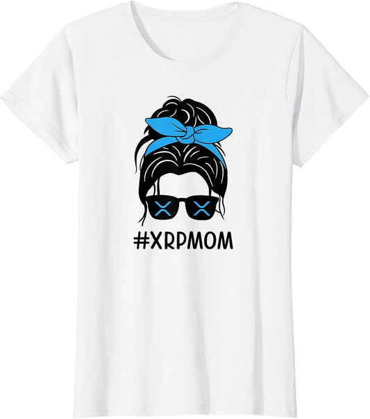 XRP Messy Bun White Tee Shirt for Women