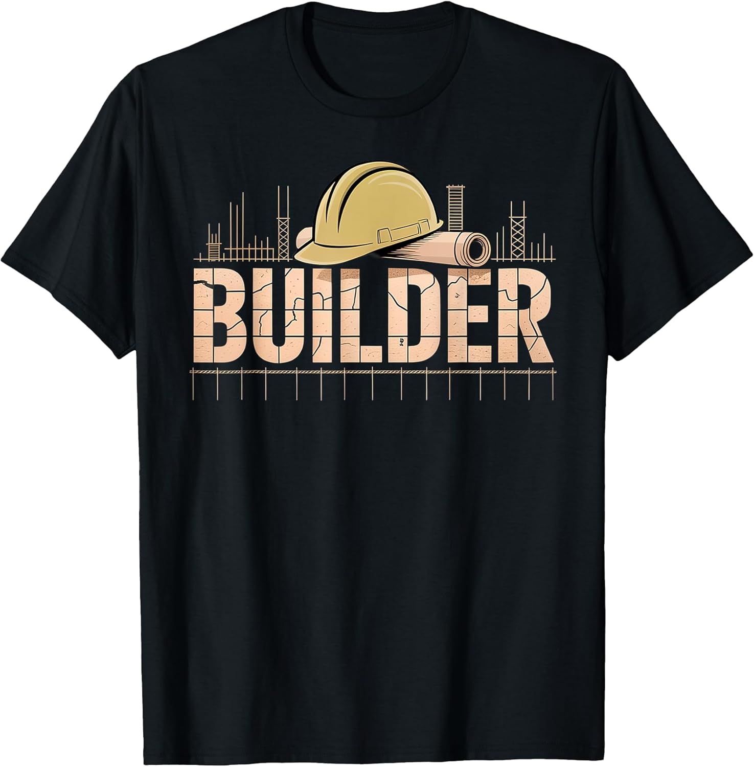 Builder Construction Graphic with Hard Hat and Blueprint T-Shirt