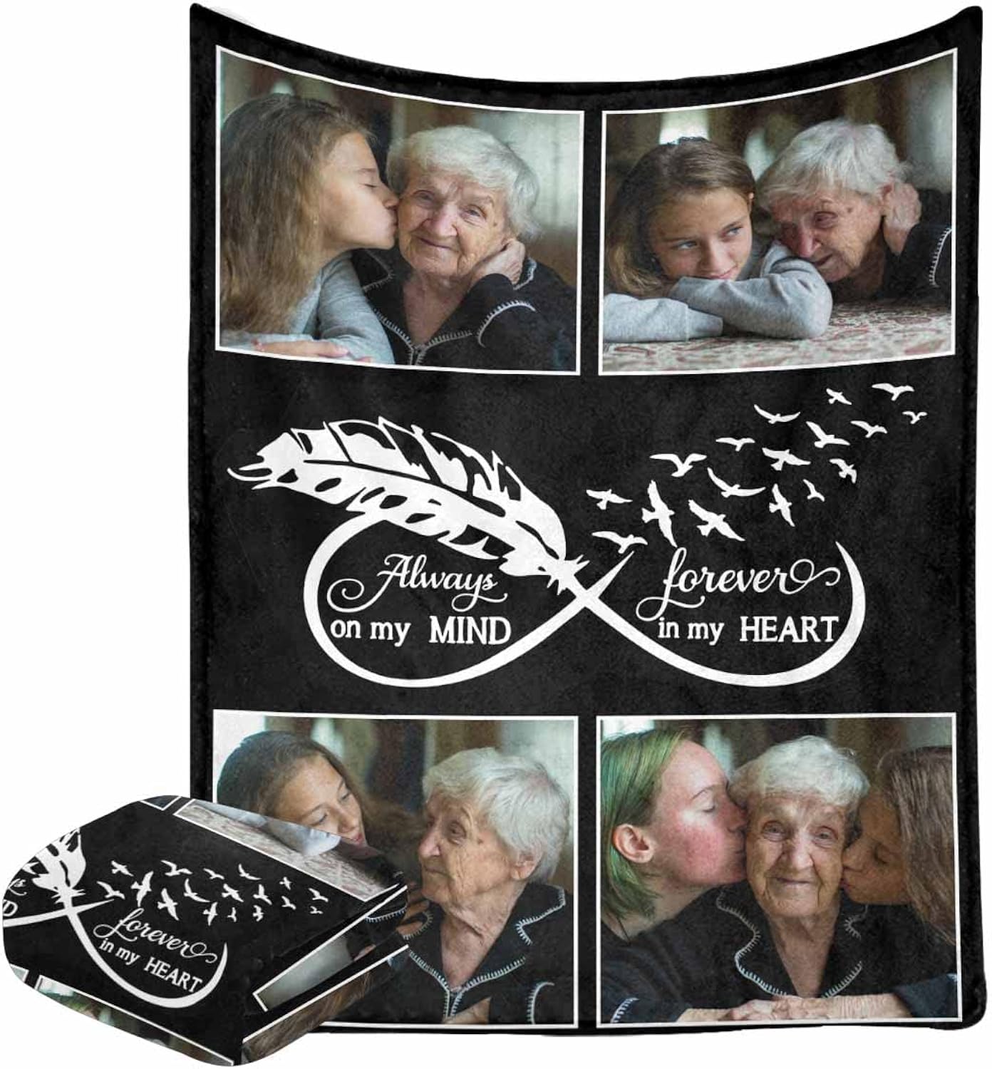 LOSARON Custom Memorial Blanket with Photos Always on My Mind Forever in My Heart Customized Sympathy Picture Bed Blanket Personalized Memory Blanket for Loss of Dad Son Sympathy Remembrance Gift