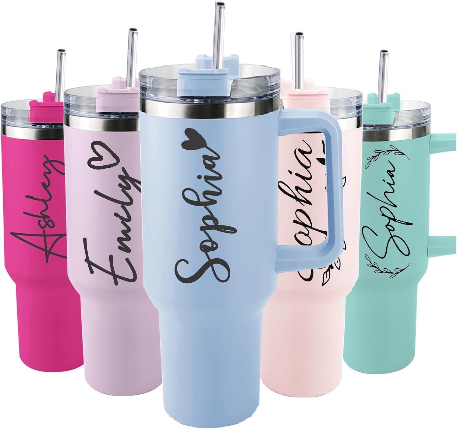 Gifts for Mom 40 oz Tumbler with Handle and Straw,Custom Stainless Steel Insulated Cups with Name Travel Coffee Mug Personalized Wedding Mother's Birthday Gifts for Women