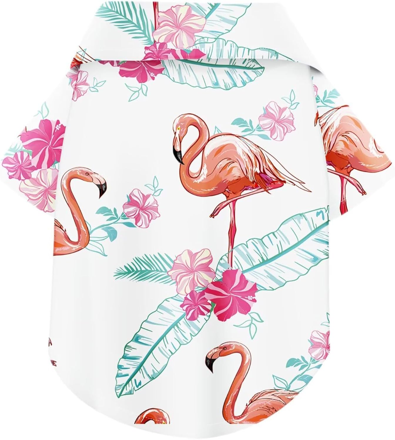 Hawaiian Dog Shirt – Lightweight and Breathable Summer T-Shirt with Tropical Prints, Fun Beach Outfit for Small, Medium, and Large Dogs, Perfect for Hot Days and Outdoor Vacation.Flamingo S