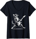 Womens Guitar Cat Novelty Rock Music Band Concert Funny Cat V-Neck T-Shirt