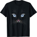 Black Cat Face Blue Eyes Sparkle Lashes Glamorous Cats Lover T-Shirt