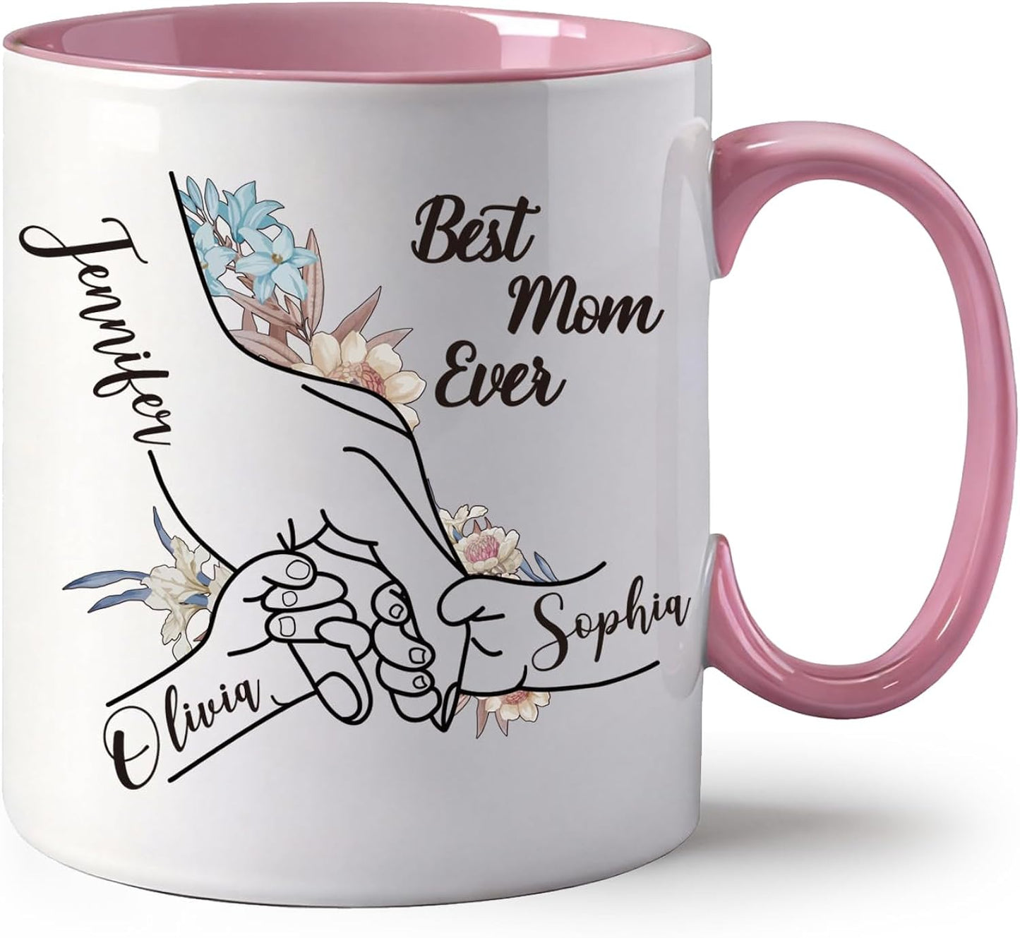 Custom 11 oz Mom Mug with Kids Name, Mothers Day Gifts, Personalized Coffee Mug, Personalized Birthday Gifts for Mom Women Grandma, Gigi Mimi Gifts, Coffee Cups (Mom)