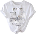 Women's Paris Letter Graphic Tees Crew Neck Short Sleeve Casual T Shirt Tops