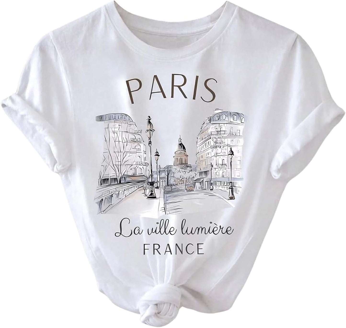 Women's Paris Letter Graphic Tees Crew Neck Short Sleeve Casual T Shirt Tops