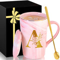Personalized Ceramic Women Coffee Mug Tea Cup with Lid Heavy Pretty Large Pink Customized Cool Cute Women Birthday Christmas Gift for Her Wife Mother Day Grandma Girlfriend Friend Friendship Unique,A
