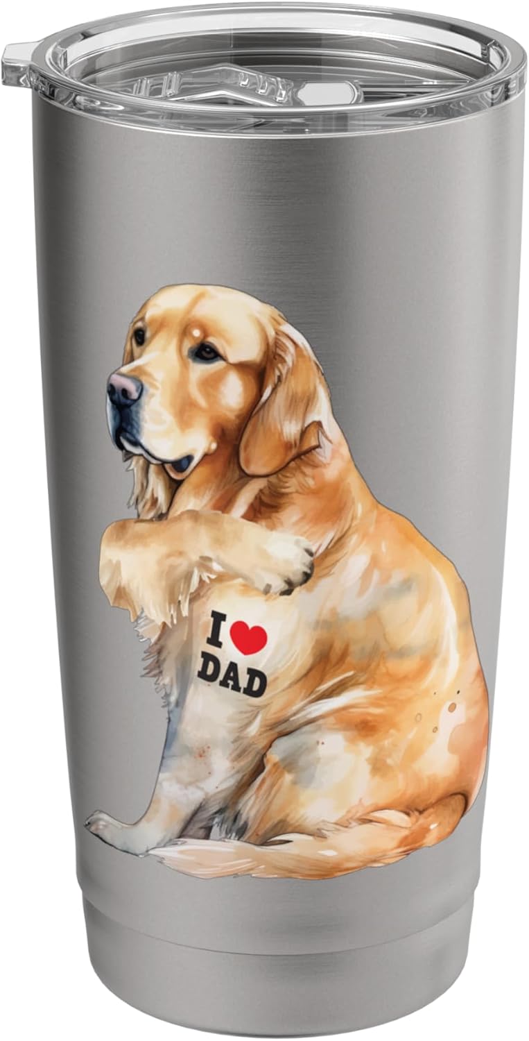 I Love Dad - Patriotic Golden Retriever Dog Lover Stainless Steel Insulated Tumbler
