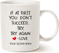 MAUAG Funny Quote Coffee Mug for Mom Dad, If At First You Don't Succeed... Try, Try Again. Love, Your Second Born Cups Best Birthday Christmas Gifts from Daughter Son, White 11 Oz