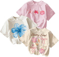 Girl's Bow Cherry Graphic Tees Short Sleeve Crewneck Cute T Shirts Tops for Teens Summer Tops