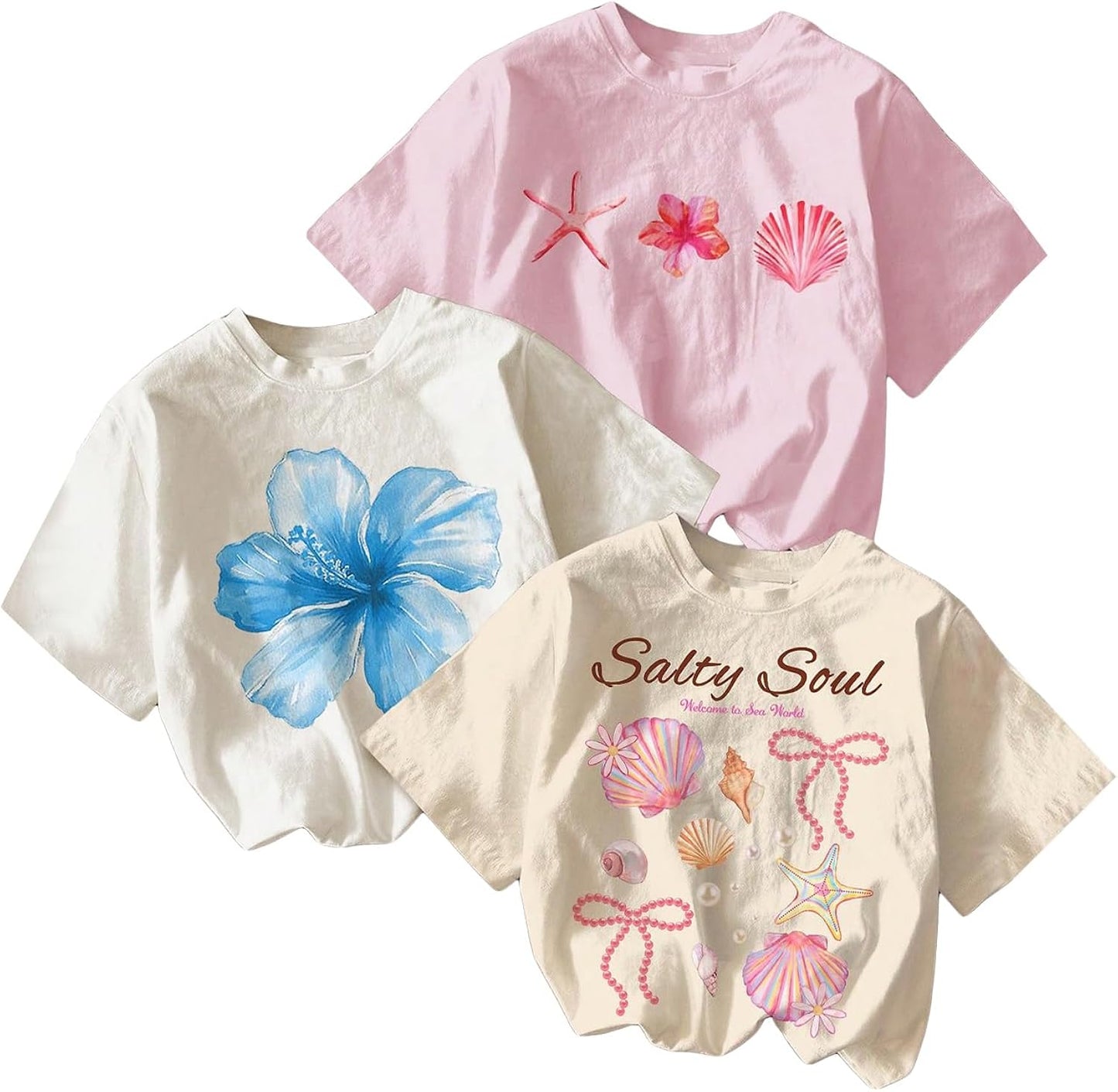 Girl's Bow Cherry Graphic Tees Short Sleeve Crewneck Cute T Shirts Tops for Teens Summer Tops