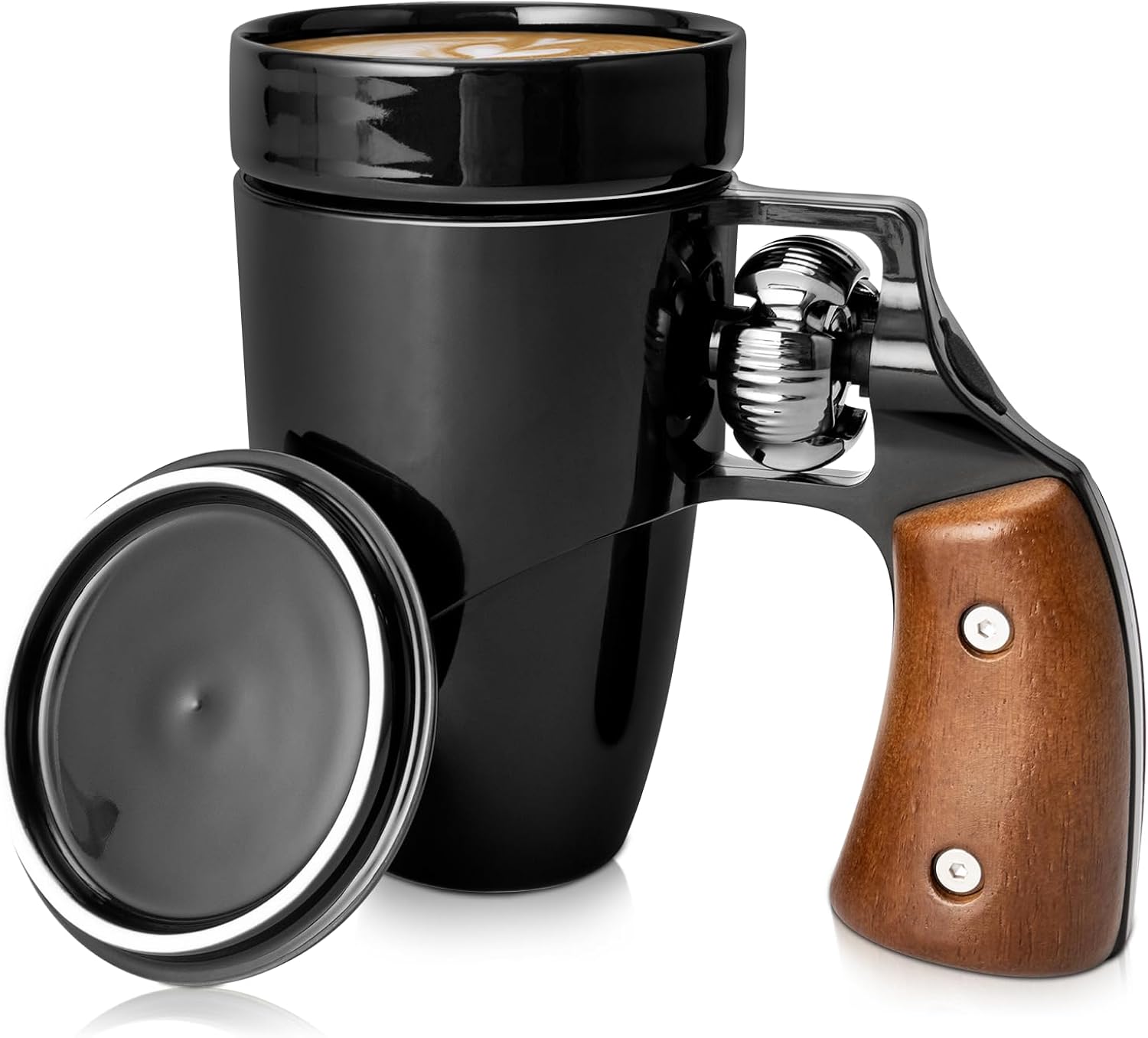 VIREESR Novelty Coffee Mugs for Men, Ceramic Funny Gun Cup, Revolver Mugs, Birthday Gifts for Father, Black Cool Unique Coffee Mug for Men, Fathers Day Dad Gifts(16 oz BLACK)