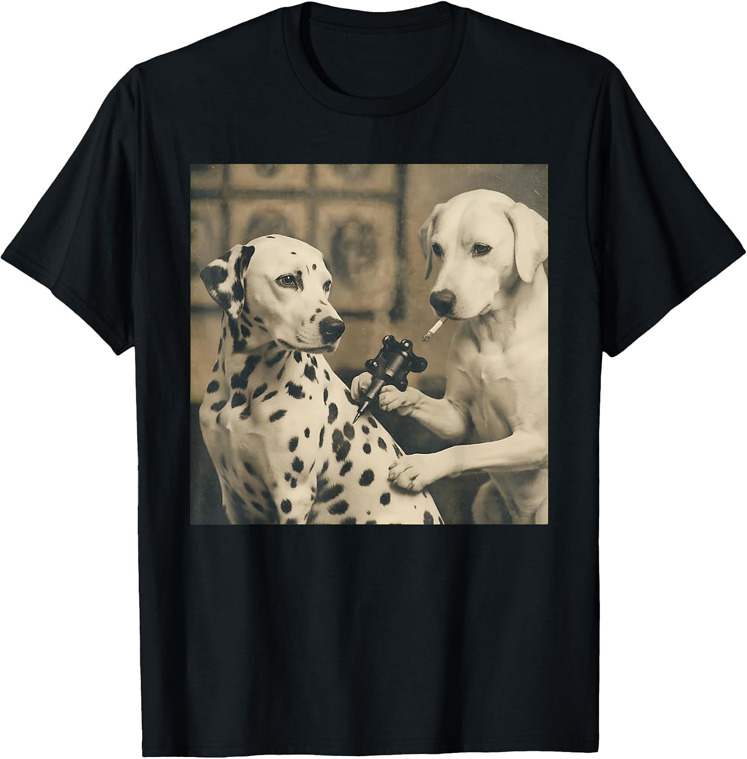 Retro Dalmatian Dog Tattoo Artist Funny Meme Graphic T-Shirt