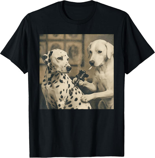 Retro Dalmatian Dog Tattoo Artist Funny Meme Graphic T-Shirt
