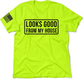 Hi Vis, Hi Viz Looks Good Cotton/Poly Blend Half-Sleeve Safety T-Shirt, Funny Work Shirts for Men, Safety Yellow
