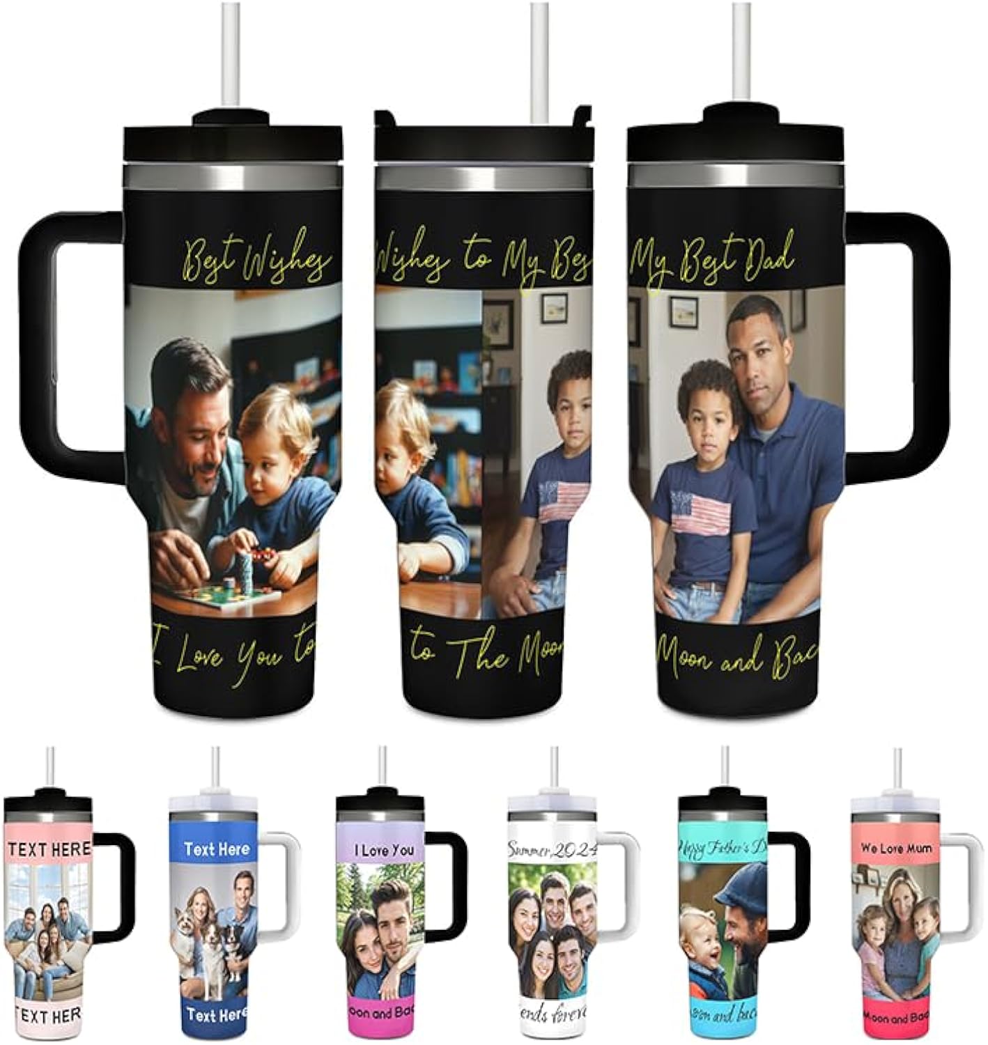 Custom Personalized Insulated Tumbler 40oz with Your Photo Text, DIY Customizable Stainless Steel Travel Car Coffee Mug Cup for Mum Dad Birthday Gifts (Print in USA)